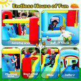 WELLFUNTIME Inflatable Bounce House with Slide, Jumping Castle with Blower and Wave Pool, Basketball Rim, Long Tunnel WELLFUNTIME