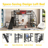 Polibi Full Size Metal Loft Bed with Built-in Desk,Open Wardrobe,Basketball Hoop,Slide and Staircase,Space-Saving Design for Small Rooms(Black) Polibi