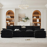 HYJT-H&K 124" U Shaped Cloud Couch Sectional, Comfy Fluffy Chenille Black Sectional Couches for Living Room, Modern Modular Sectionals Sofa with Central Console Double Chaise Lounge Black HYJT-H&K