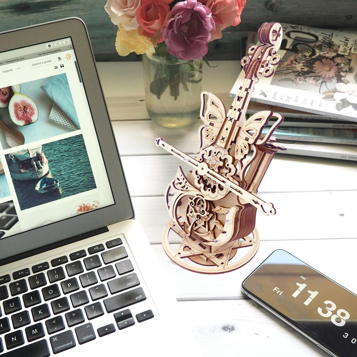 3D Puzzle Wooden Model Kits for Adults - DIY Cello Music Box Mechanical Jigsaw Puzzles Construction Craft Kits for Age 14+ Years Old auryee