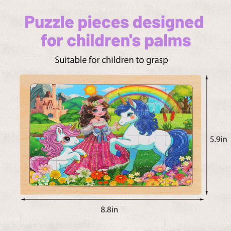 Wooden Puzzles for Kids Ages 4-6, 24 Piece Unicorn Mermaid Princess Jigsaw Puzzles 4 Packs, Preschool Toddlers Learning Activity Puzzles Toys for Girls 3 4 5 6 Years Old OSBOO