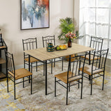 Homy Casa 7-Piece Modern Dining Set for 6, 55.1" Square Table with PVC Soft-Cushion Seats, Space-Saving Design, Metal Frames, Ideal for Small Kitchens, Apartments, and Dining Rooms, Light Yellow Homy Casa