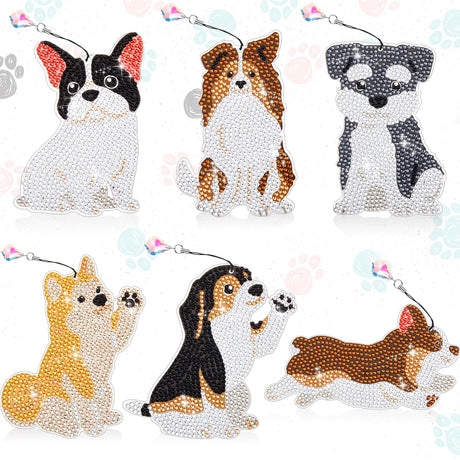 Ireer 6 Pcs Dog 5D Diamond Art Kit for Adult Christmas DIY Painting Gifts Crystal Puppy Diamond Bookmarks Gift for Pet Reading Lover Home Office Project Read DIY Crafts Gifts, 6 Styles Ireer