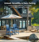 PASAMIC Tall Adirondack Chair Set of 2 with Removable Double Connecting Trays, Recycled HDPE with Wood Grain, Weather Resistant, Outdoor Adirondack Barstools for Deck, Balcony, Patio, Backyard, Blue PASAMIC