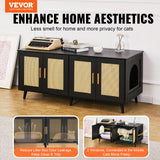 VEVOR Cat Litter Box Enclosure for 2 Cats, Litter Box Furniture Hidden with Rattan Decorated Doors, Wooden Cat Box Cabinet Fit Most of Litter Box, 47.2" L x 19.7" W x 21.7" H, Black VEVOR