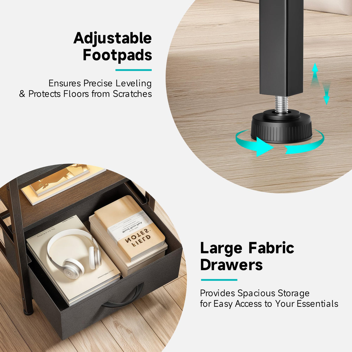 Lazzanto Night Stand Bedside Charger Bedroom - Nightstand with Charging Station & LED Light Strip, Night Stand with Storage Shelf & 3 Fabric Drawers, Morden End Table with U-S-B Ports & AC Outlets Lazzanto