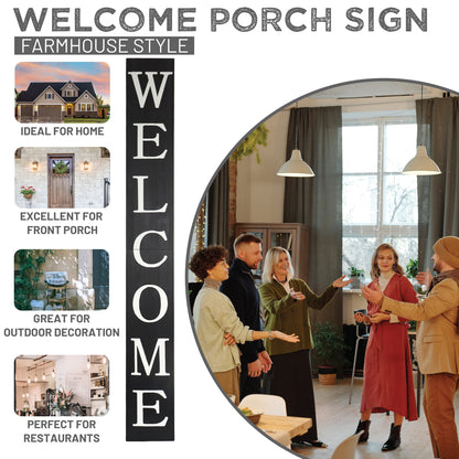Welcome Sign for Front Door, 6ft Tall Front Porch Decor, Welcome Signs for Front Porch, Rustic Farmhouse Wood Porch Decorations Outdoor (Black)