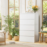 FOTOSOK White Dresser, 5 Drawer Dresser Tall White Dresser with Large Storage Space, Modern Storage Chest of Drawers, 23.6L x 17.6W x 39.1H Inch Storage Organizer Cabinet for Home, White FOTOSOK