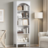 Arched Bookshelf with 5 Tier Open Shelves, 71" Tall Wood Bookcase with Adjustable Shelves, 24" Wide Floor Standing Display Storage Shelf for Home Office, Kitchen, Study and Living Room, Modern White jmhdyg