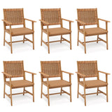 PHI VILLA Outdoor Acacia Wood Dining Chairs Set of 6, Armchairs with Strong Wicker Back & Seat, Farmhouse Style Teak Patio Deck Yard Balcony Garden Furniture PHI VILLA