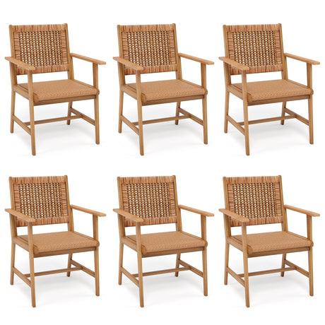 PHI VILLA Outdoor Acacia Wood Dining Chairs Set of 6, Armchairs with Strong Wicker Back & Seat, Farmhouse Style Teak Patio Deck Yard Balcony Garden Furniture PHI VILLA