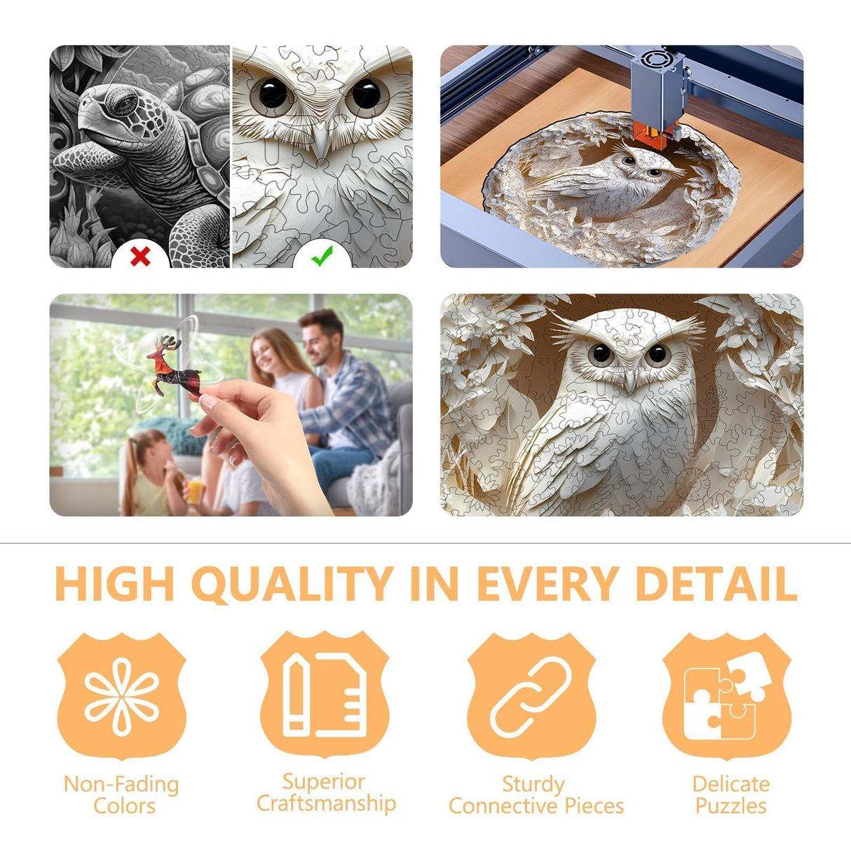 Wooden Puzzles for Adults, Flat Puzzle with 3D Visual Effect, Paper Carved Owl Puzzle, Wooden Jigsaw Puzzles for Adult, Unique Shape Wood Puzzles Adult, Wall Art Canvas Puzzle (M-11.4*11.2in-200pcs) Pijesaksa