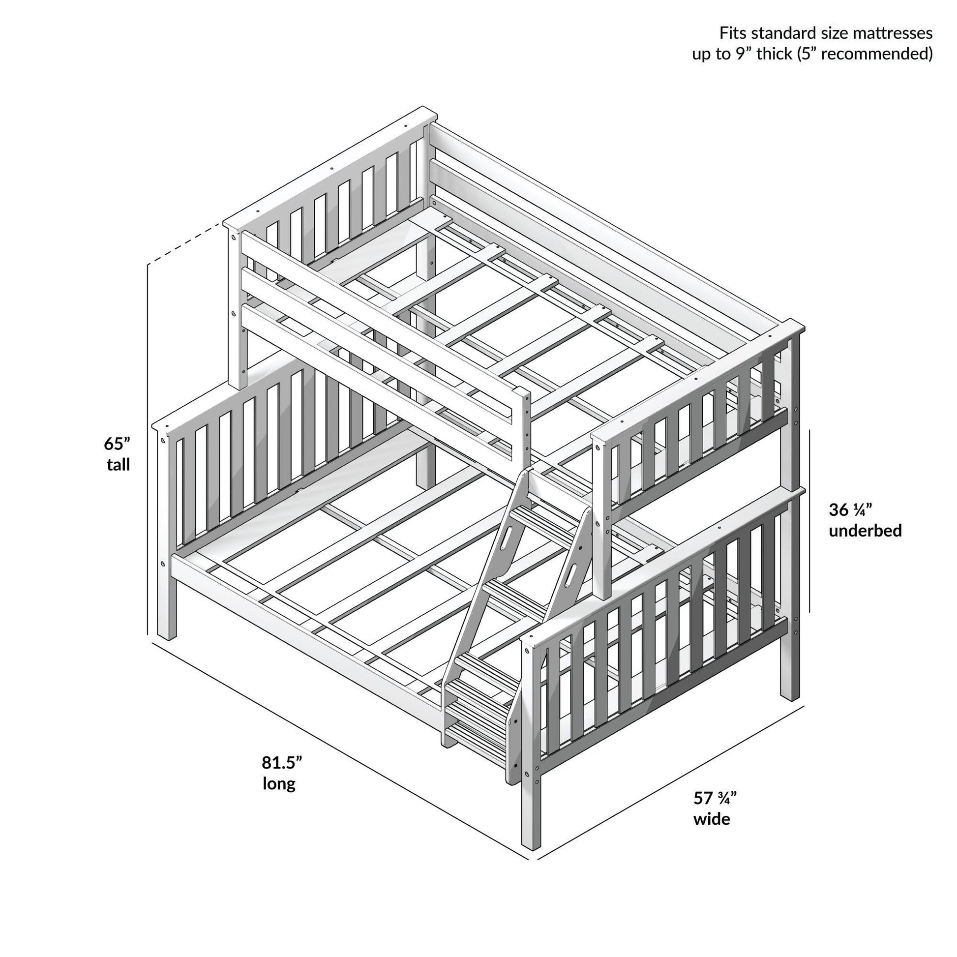 Plank+Beam Walnut Twin Over Full Bunk Bed with Ladder – Solid Wood Space-Saving Frame - WoodArtSupply