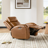 CHITA Genuine Leather Recliner Chair for Adults with Adjustable Power Headrest, Lay Flat Power Recliner with Slide-Out Cupholders & USB/Type-C Ports, Living Room Chair, Saddle CHITA