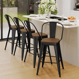 Andeworld Metal Bar Stools Set of 4, 24 inch Counter Height Barstools with Backs Farmhouse Modern High Back Bar Stools with Larger Seat Kitchen Dining Bar Chairs,Matte Black Andeworld