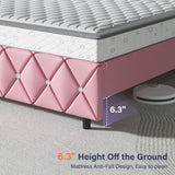 HOMBCK Queen Bed Frame, Upholstered Bed Frame Queen Size with Diamond Tufted Headboard, Faux Leather Headboard & Footboard, Wooden Slats Support, No Box Spring Needed, Easy Assembly, Pink HOMBCK