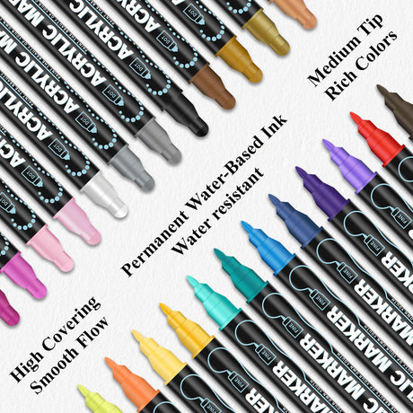 Acrylic Paint Markers, 24 Colors Paint Pens Acrylic Markers, Dual Tip with Dot & Fine Point Acrylic Paint Pens for Rock Painting, Wood, Canvas, Glass, Stone, Ceramic– Art Supplies & Craft Supplies. Amafgle