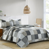 Boryard 3-Piece Queen Quilt Set, Lightweight Soft Full Size Quilt Gray Patchwork Farmhouse Bedspread Coverlet 90x90 inches Spring Bedding Set with 2 Pillow Shams, Grey Plaid Print Boryard