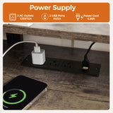 Mericonia L Shaped Gaming Desk, 66 inch Corner Computer Desk with File Drawer, Gaming Table with Led Lights, Workstation with Monitor Shelf, Printer Storage Shelves, Two Person Table, Grey Mericonia