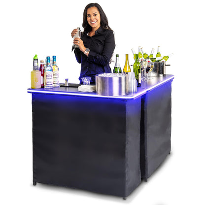 GoPong Double LED Bar Table Set with Carrying Case - Mobile Bartender Station for Events - WoodArtSupply