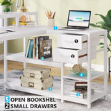Tribesigns 55-Inch Modern White Reversible L-Shaped Desk with Storage Shelves and Drawers Tribesigns