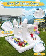 NBSPORT White Bounce House with Blower Included, 9x9x7FT Inflatable Bounce House Castle with Ball Pit and Slide,Small Jumper Bouncy Castle, Fun for Kids Birthday Party NBSPORT