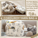 Bulyoou 2 Pcs Crochet Bag and Tote Set Corduroy Yarn Crochet Tote Bag for Hooks Organizer Smile Face Design Yarn Holder for Mother's Day Gift Lovers Knitting Accessories Bulyoou