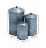 Deco 79 Metal Living Room Decorative Jars Galvanized Ribbed Decorative Container with Gold Ball Knobs, Set of 3 Jar with Lid 12", 9", 8"H, Gray Deco 79