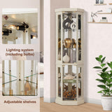 XUWANSHANG Corner Curio Cabinets,Lighted 3-Side Glass Display Curio Cabinet, Curved Wood Corner Cabinet,Curio Cabinets with Glass Doors,Adjustable Shelves,Curio Cabinet for Living Room,Antique White XUWANSHANG