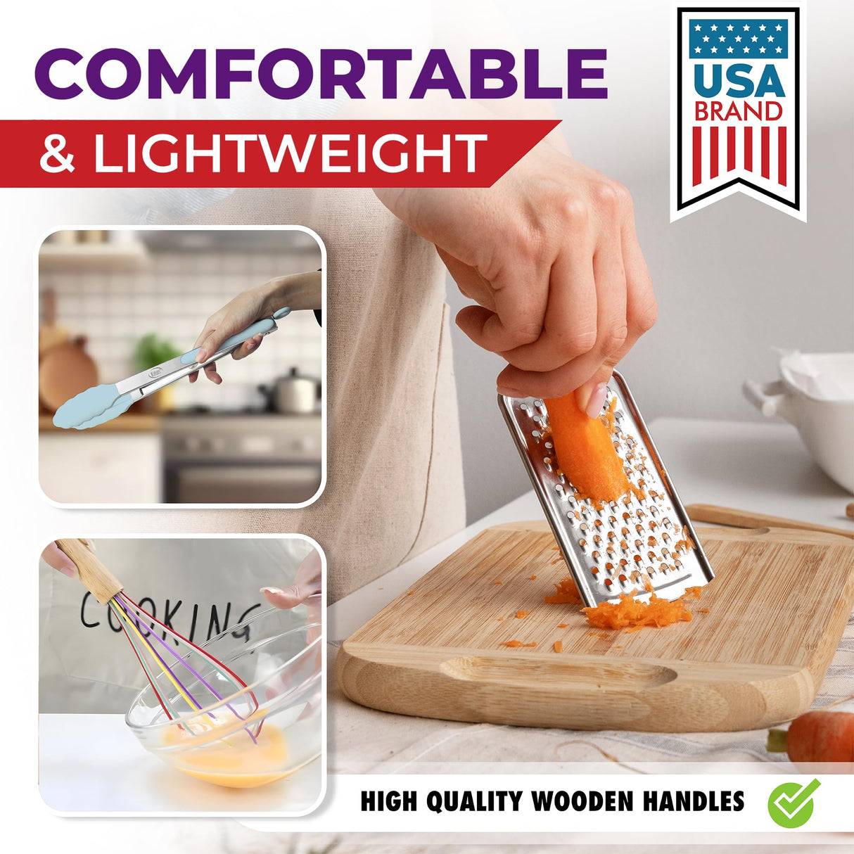 Kaluns 50 PCS Silicone Kitchen Utensils Set - Christmas Gifts For Mom Women Complete Kitchen Set - 800°F Heat Resistant Non-Stick Premium Silicone Cooking Utensils W Wooden Handles Gifts For Mothers Kaluns