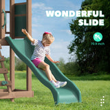 All Spruce Wooden Swing Sets for Backyard for Kids 3-12, Swingset Outdoor for Kids, Outdoor Kids Swing Sets for Backyard with 2 Belt Swings, Slide, Climber, Sandbox Area, Blackboard, Play Deck BUPPLEE
