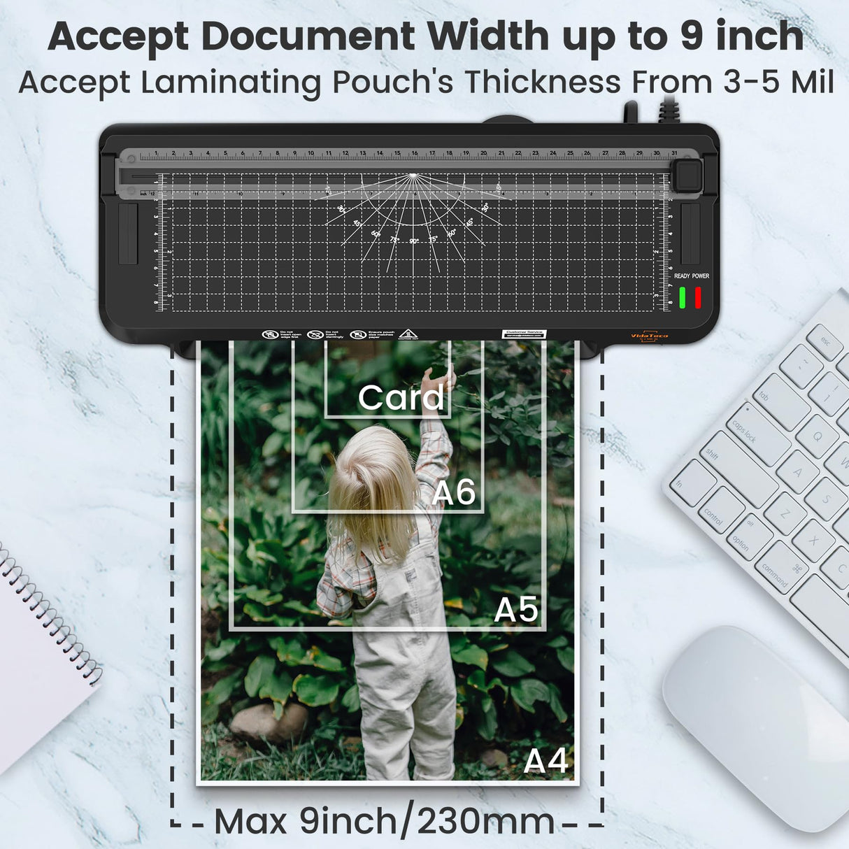 Laminator Machine,4 in 1 VidaTeco 9-inch Laminating Machine,2-Min Preheat,Thermal Cold Laminator with Laminating Sheets 20 pcs,Built-in Paper Cutter,Corner Rounder,Lamination for Home School VidaTeco