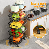 Gsiekare Fruit Vegetable Basket for Kitchen, 5 Tier Stackable Fruit Vegetable Storage Baskets with Wheels, Metal Wire Storage Basket Organizer Baskets for Kitchen, Pantry, Bathroom Gsiekare