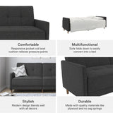 DHP Andora 76 Inch Futon Sofa Bed, Modern Upholstered Couch Sleeper with Button Tufted Back and Seat, Grey DHP