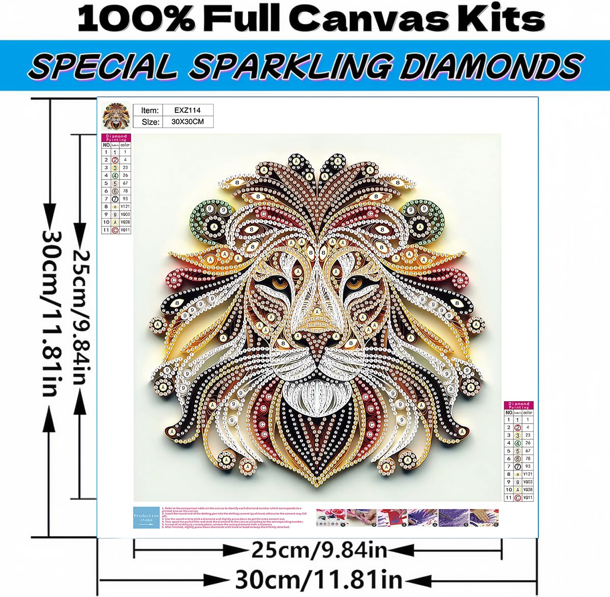 5D Diamond Art Kits for Adults,Lion Special Shape Diamond Painting Kits for Beginners, Animal DIY Crystal Diamond Dots Gem Art Craft for Home Decor 11.8x11.8 Inch Acelii