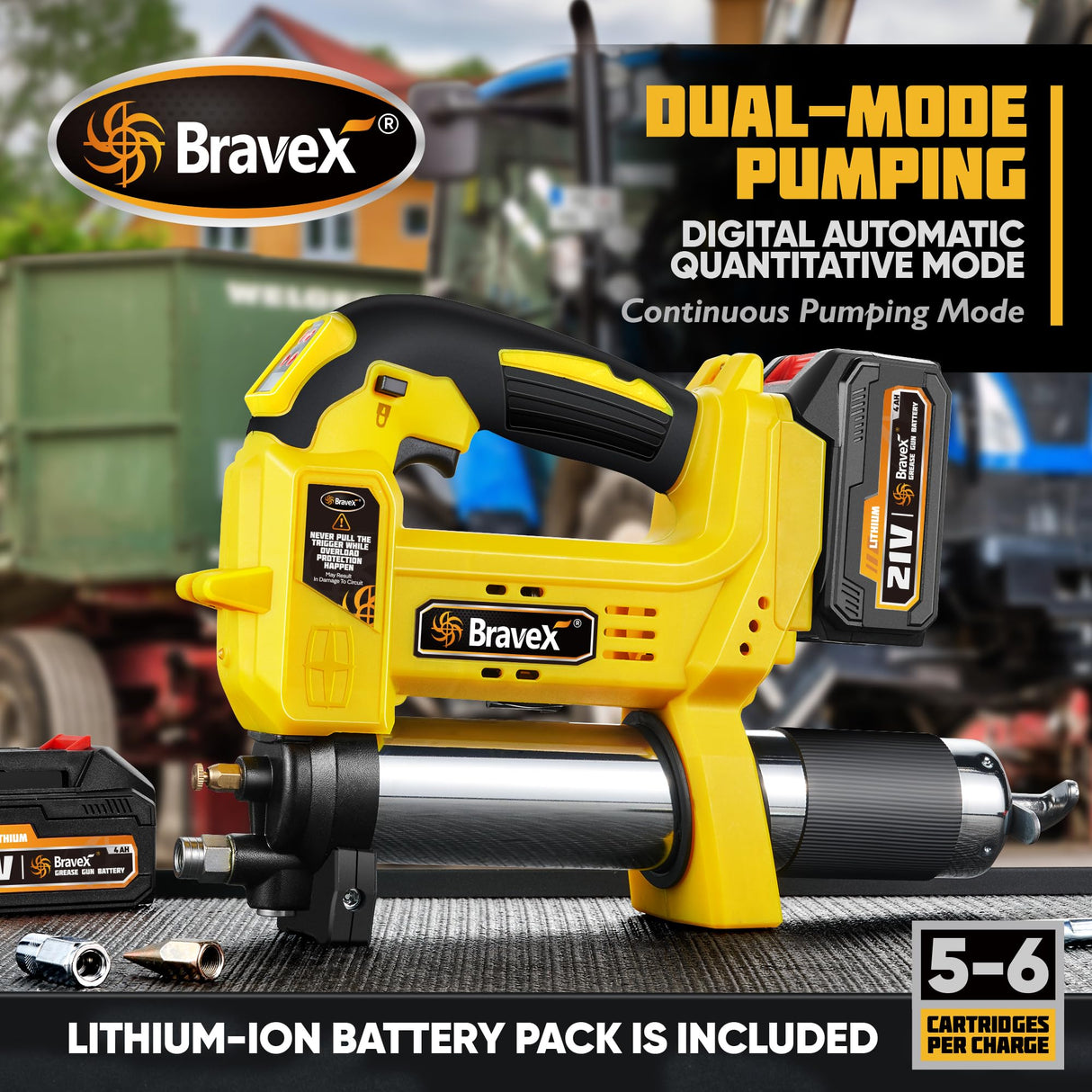 STEINBRÜCKE Grease Gun - Grease Gun Battery Powered with 40” Long Hose, 12,000 PSI Cordless Grease Gun, Electric Grease Gun 21V Tools STEINBRÜCKE