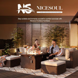 NICESOUL 10 Piece Patio Furniture Sectional Set with Fire Pit Propane/Natural Gas Convertible, 29.3'' High Back Deep Wide Outdoor Couch, 9 Seater Oversized High-End Wicker Conversation Sofas, Brown NICESOUL