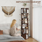 Vabches 6-Tier Rotating Bookshelf, Round Revolving Bookcase Organizer, 360° Spinning Book Shelf Tower, Rolling Bookshelves for Small Spaces, Living Room, Bedroom, Study, Office, Walnut Vabches