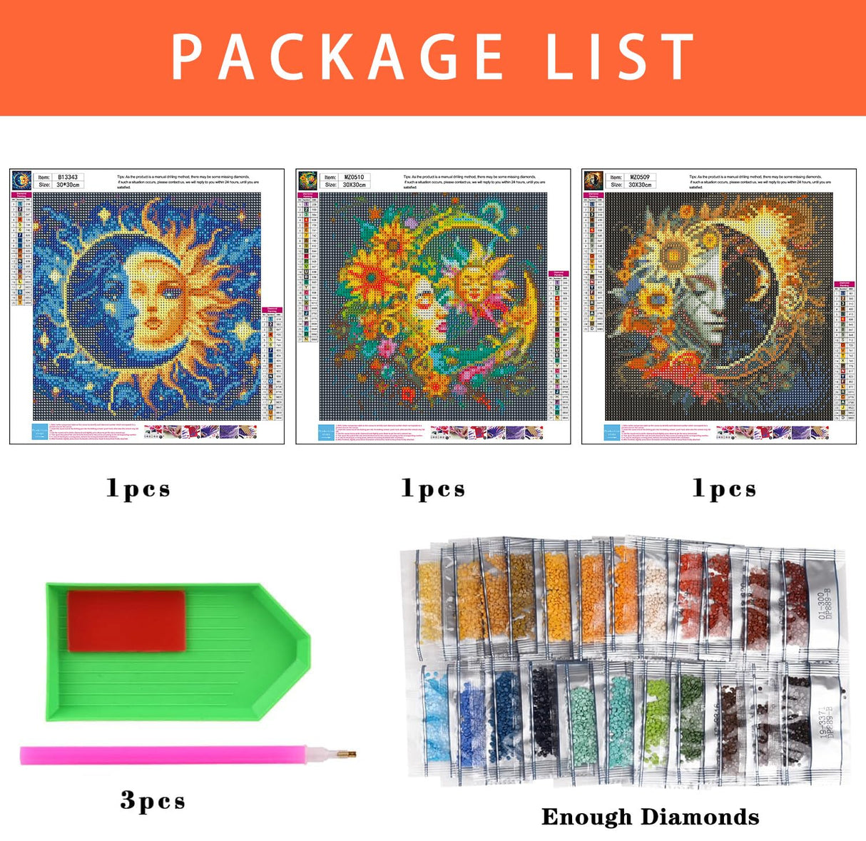 Axquilon Diamond Art Kits for Adults - 3 Pack Sun and Moon Diamond Painting Kits for Adults, 5D Round Full Drill Gem Art Paint by Diamonds Pictures DIY Crafts Kits 12x12inch Axquilon