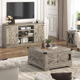 Hlivelood 66" Farmhouse TV Stand with Power Outlets for 75 Inch TVs, 33" Tall Entertainment Center with Storage Cabinets w/Adjustable Shelves, Rustic Large TV Media Console, Light Rustic Oak Hlivelood