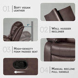 Lexicon Humphreys Faux Leather Wall Hugger Recliner Chair for Living Room, Office, RV - High-Density Foam, Sturdy Solid Wood Frame - Chairs Living Room, Recliners for Small Spaces - Brown Lexicon