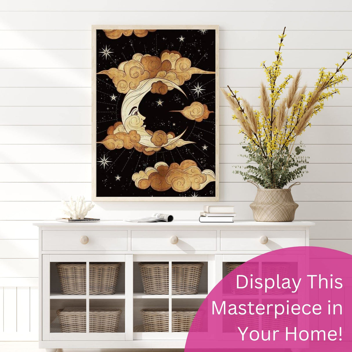 Modern Merch Moon Diamond Art for Adults Celestial Night Sky Landscape 5D Diamond Painting for Adults DIY Moon Decor Cross Stitch Gem Art, Round Drill 12x16 Modern Merch