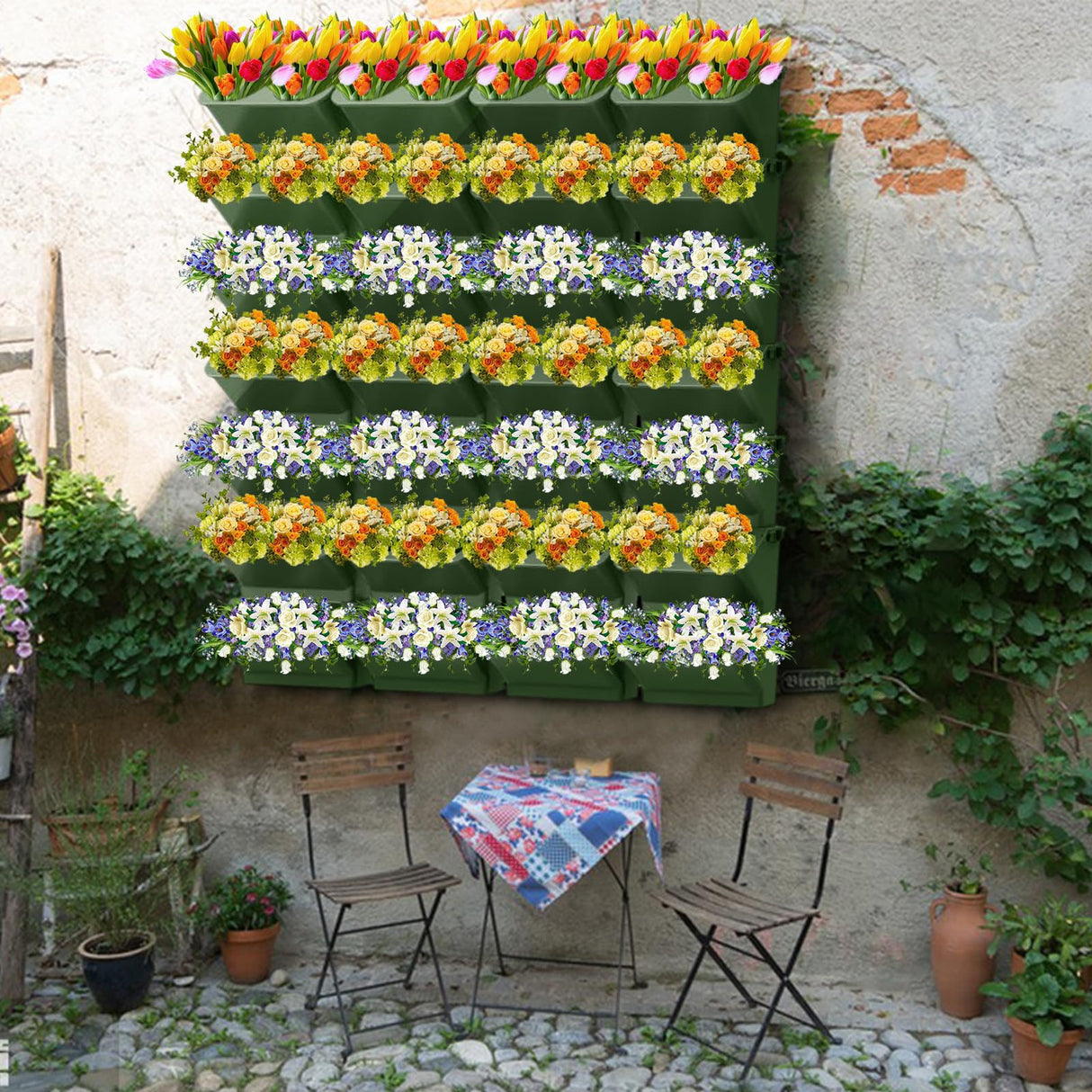 ERYRON Vertical Wall Planter Stackable Wall Planter Indoor Outdoor with 60 Pockets, Garden Self Watering Wall-Mounted Planter Plant Flower Pot Holder for Herbs Vegetables Fruits ERYRON