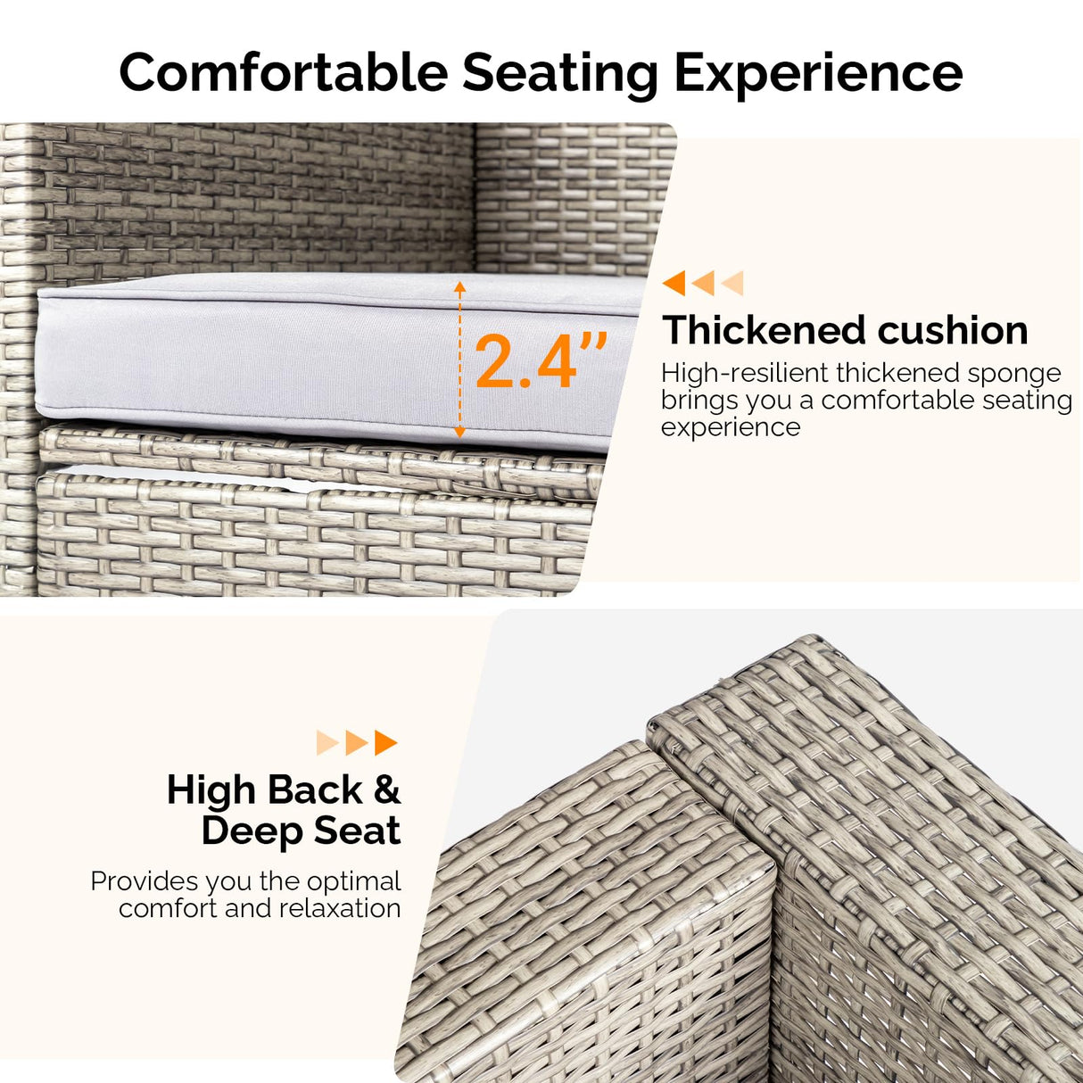 VINGLI 6 Pieces Wicker Patio Furniture Set, Outdoor Sectional Furniture Patio Conversation Set Space-Saving Design with Ottomans and Coffee Table for Garden,Poolside, Backyard(Grey) VINGLI