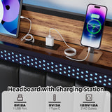 IDEALHOUSE King Bed Frame with Charging Station, LED Bed Frame with Storage Headboard, Upholstered Platform Bed Frame, No Box Spring Needed, Easy Assembly, Black IDEALHOUSE