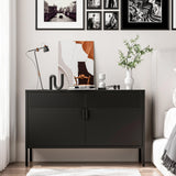 Washsemba 2 Door Storage Sideboard, Metal Storage Cabinet with 2 Adjustable Shelf,Multipurpose Metal Accent Cabinet for Office Home,Music Studio (Black, 25''H) Washsemba