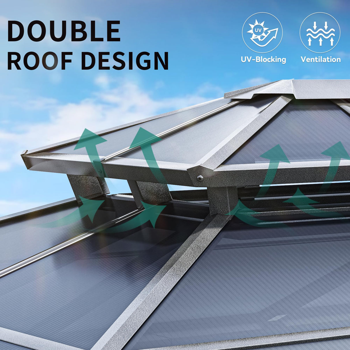 YITAHOME 10x10FT Gazebo Polycarbonate Hardtop Double Roof Canopy Outdoor with Netting and Shaded Curtains, Aluminum Frame Garden Tent for Patio, Backyard, Deck and Lawns, Grey YITAHOME