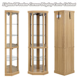XZTUAJ 69" H Lighted Curio Cabinet - Corner Display Case with Adjustable Shelves and Tempered Glass, Wooden Cabinet with Mirrored Back Pane for Living Room (Light Oak) XZTUAJ