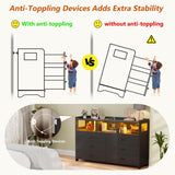 Alohappy Black Dressers for Bedroom, 6 Drawer Dressers with Lights, Wooden Dresser with Power Strip for Adults/Kids, Bedroom, Living Room, Entryway, Hallway Alohappy