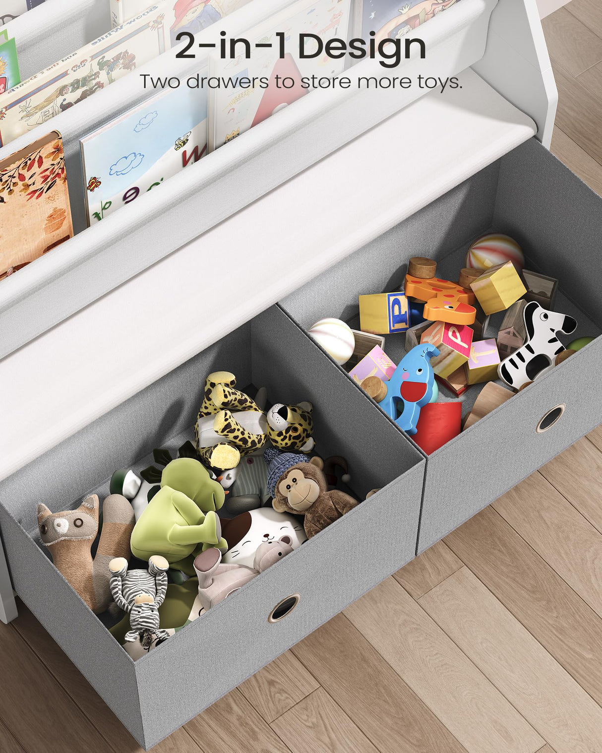 CHOEZON Kids Bookshelf and Toy Storage, 4 Tier Large Capacity Kids Book Rack, Sling Kid Bookcase, for Kids Room, Nursery, Playroom, White and Gray MCW06WT CHOEZON